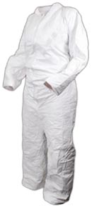 white impervious chemical suit