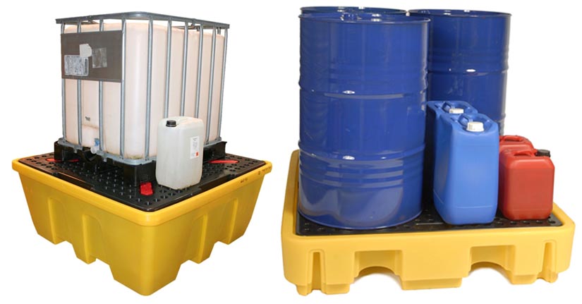 IBC sump pallet and drum sump pallet with smaller containers